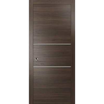 Porte coulissante avec ensemble de garnitures et quincaillerie Planum 0110 en frêne chocolat pour chambre à coucher, en bois massif, robuste, 91,4 cm x 243,8 cm
