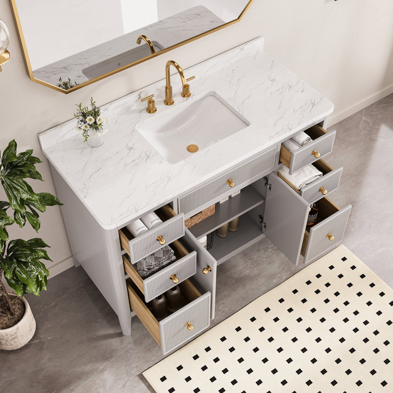 Ensemble de meuble-lavabo autoportant simple 48 po avec comptoir en pierre reconstituée 48 po, Gris