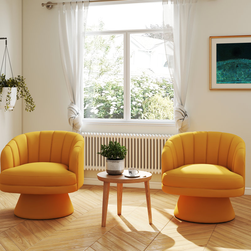 Murrow Velvet Swivel Barrel Chair(Set of 2), Yellow