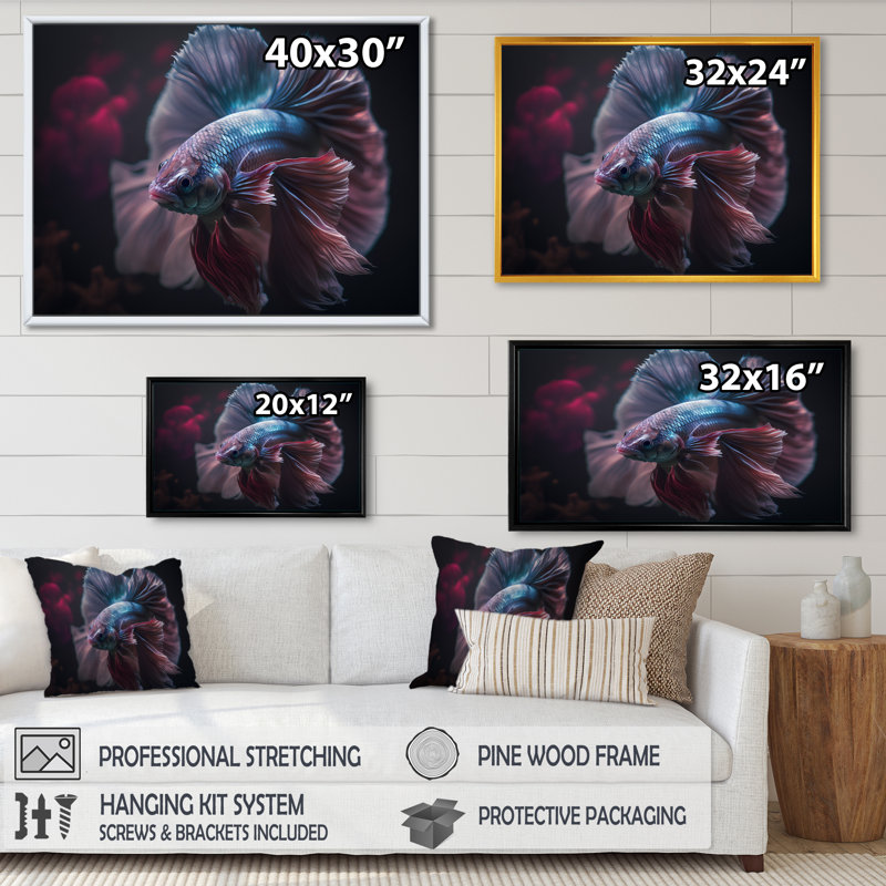 Monik - Magnifique Bettafish dans des tons de bleu et de mauve III - reproduction sur toile, L 40 po x H 30 po