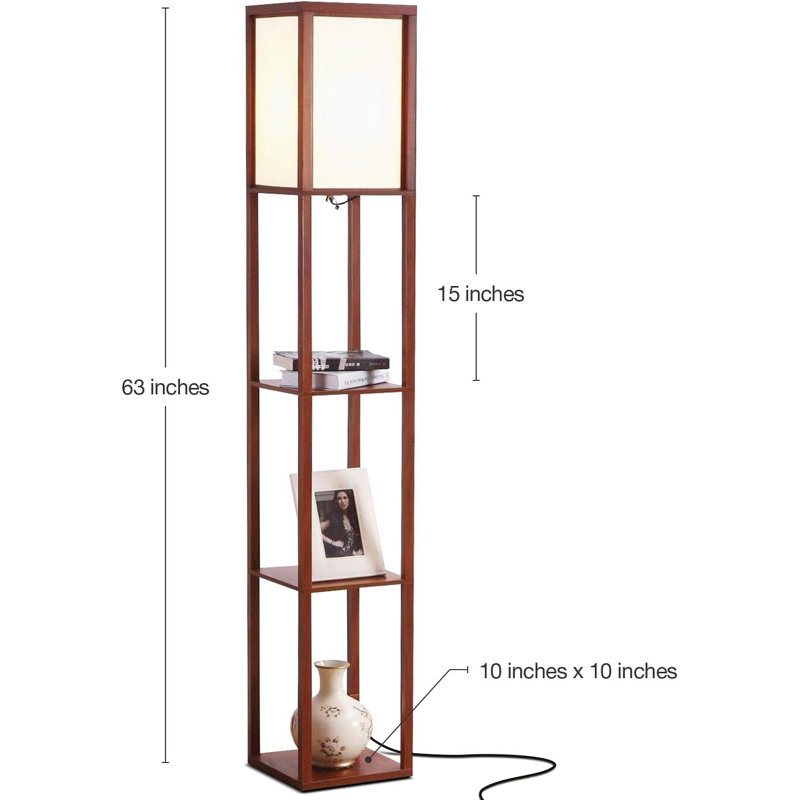 Modern Wood Corner Floor Lamp With Shelves, LED Bulb, Smart Home Compatible, Red