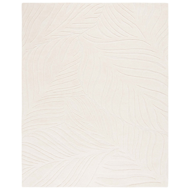 Blakelynn Solid Color Hand Tufted Cotton/Wool Area Rug in Ivory, Rectangle 5" x 8"