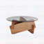 Mid Century Center Table with Tempered Glass Top and Wood Base