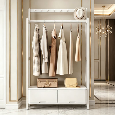 Walnut Wood Hall Tree Storage Rack