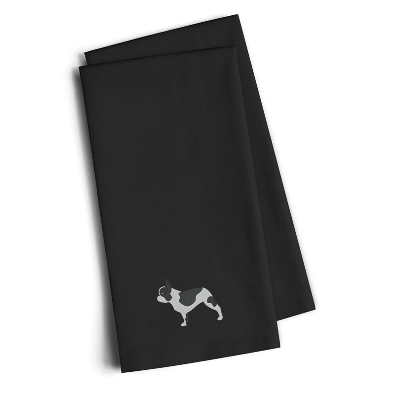 Serviette de cuisine à bouledogue brodé french, Noir, H 25 po x l 16 po x P 0,1 po