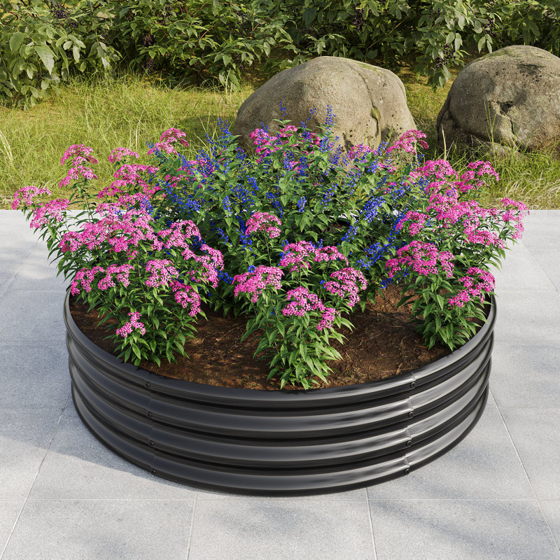 Grand lit rond surélevé Garedn, 11.42" H x 47.24" W x 47.24" D, Black