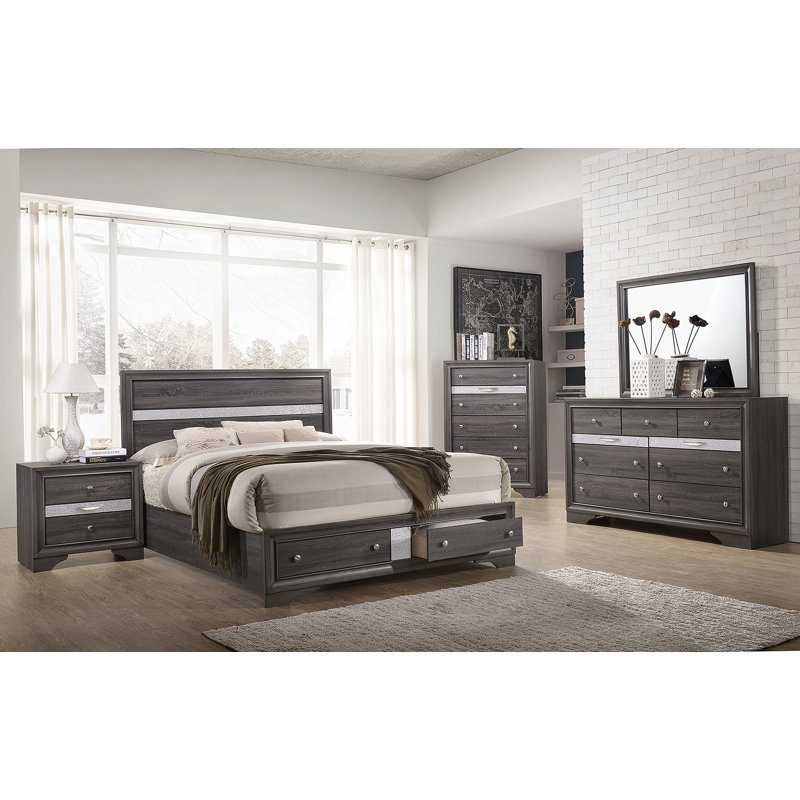 Table de chevet 2 tiroirs Traditional Matrix, Gris
