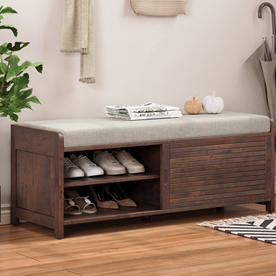 Banc à chaussures avec rangement et coussin, banc de rangement à volets vieillis avec charme rétro pour le salon, vestibule (espresso)