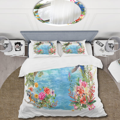 Birds and Flowers By The Blue Waterside - Traditional Duvet Cover Set - Microfiber Polyester