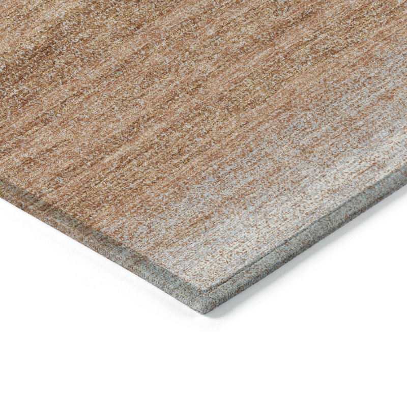 Copper and Beige 10' x 14' Synthetic Stripe Washable Rug