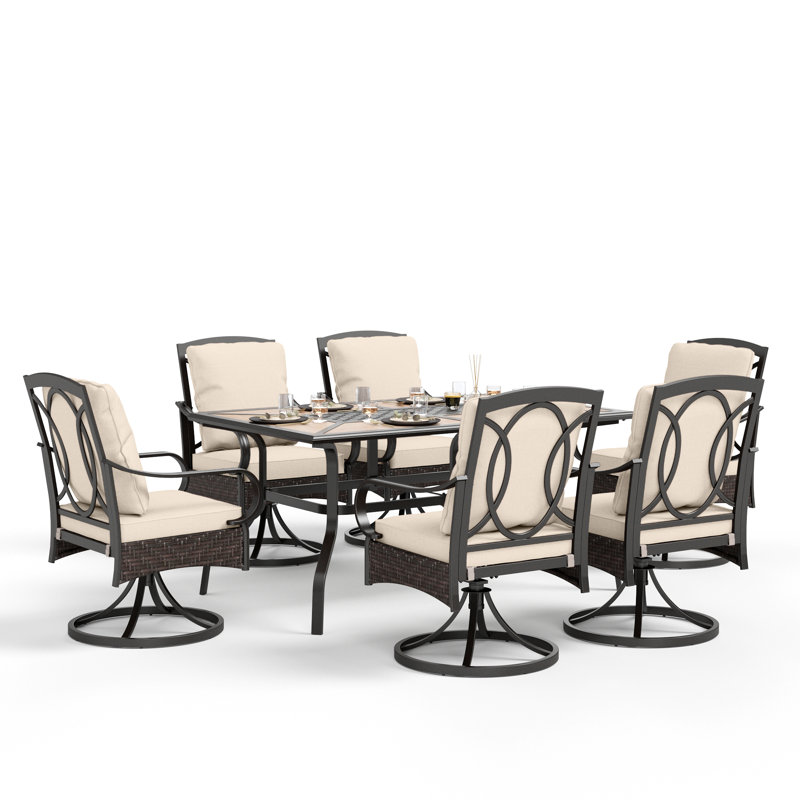 Alyah 6 Person Outdoor Dining Set with Swivel Chairs and Thick Cushions