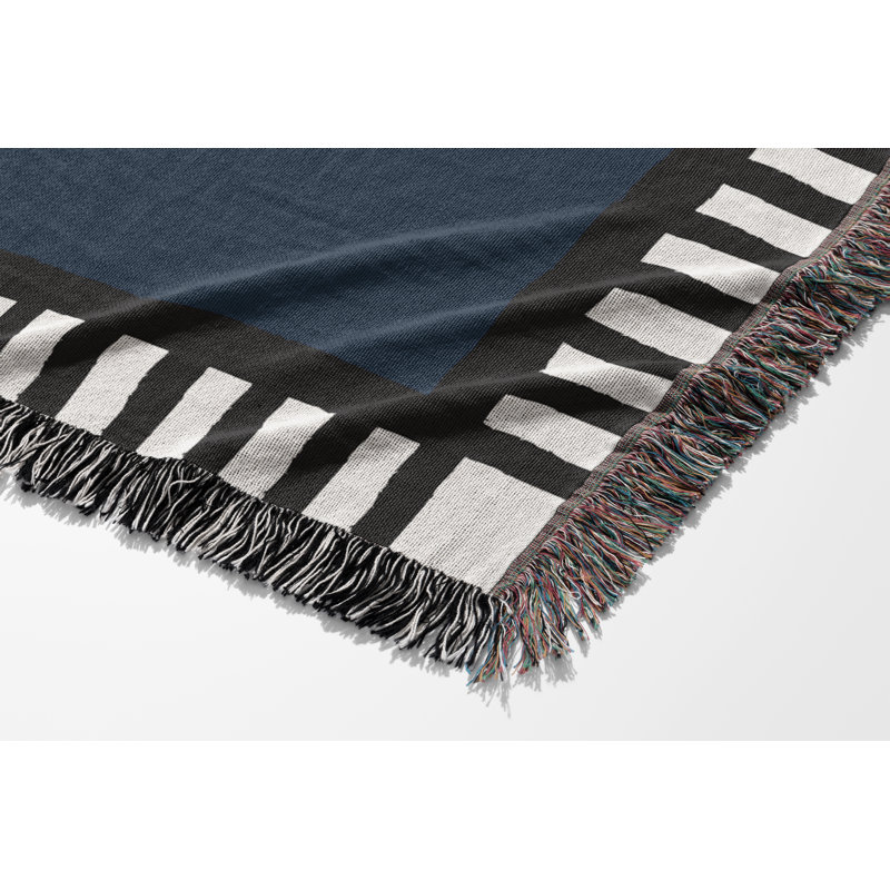 Jeté en mélange de coton Vanjo Snake, L 60 po x l 60 po, Bleu / Noir / Blanc cassé