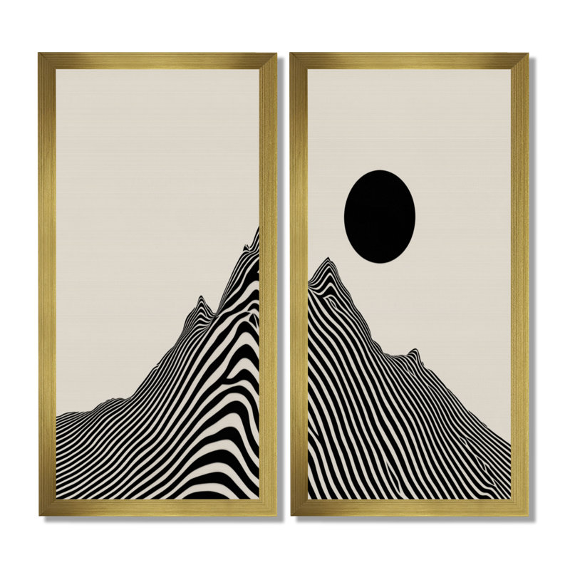 «Abstract Mountain Waves Vortex - Waves Large», impression sur toile moderne noire 2 pièces, H 32 po x l 32 po, Doré