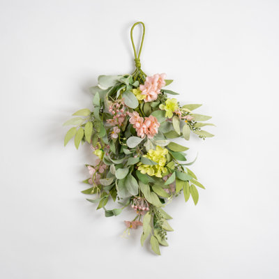 55cm Pink and Green Hydrangea Teardrop Swag