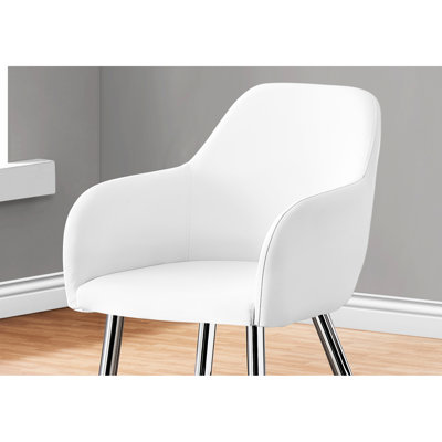 2Pcs Dining Chair , Upholstered In White Faux Leather, Metal Legs, Luxury Kitchen & Chairs Armrest White, Modern Style For Area And