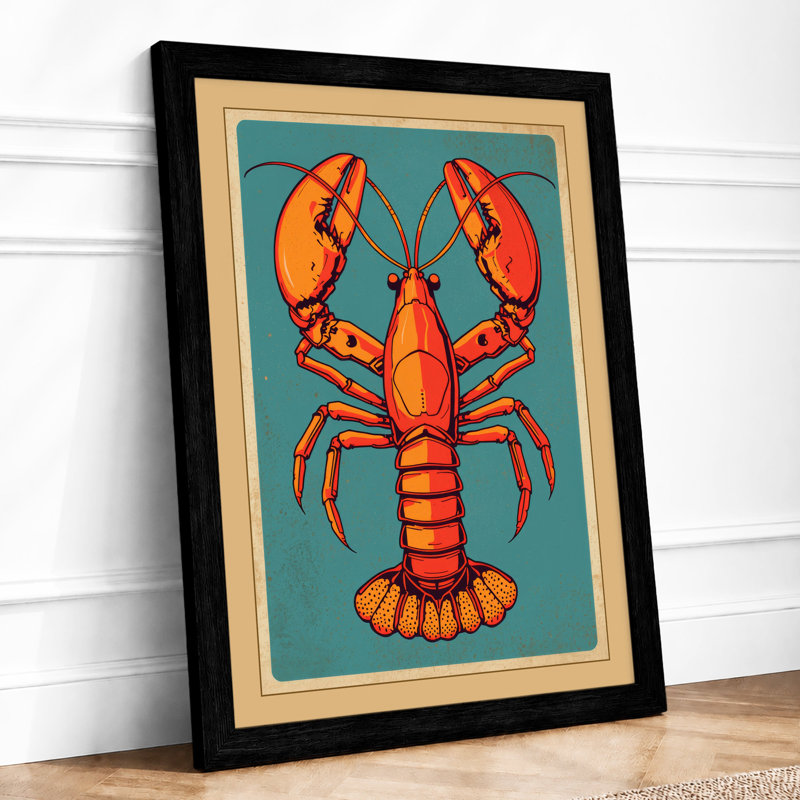 Centered Lobster Retro - Framed Print, Black, A3 - 42.0 x 29.7 cm