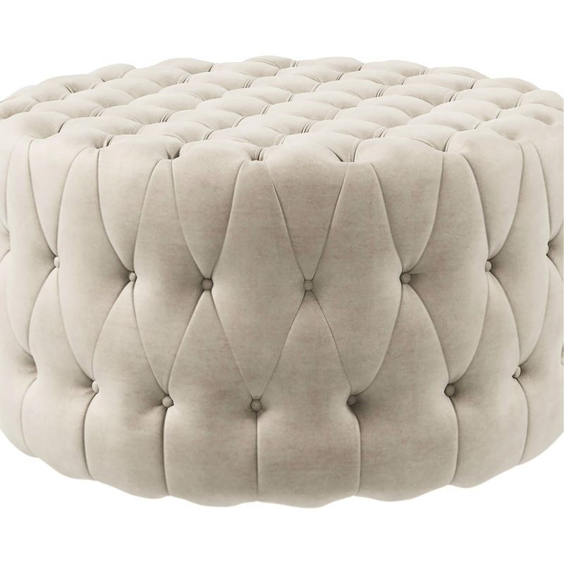 Large 31.5" Round Beige - Velvet-Feel Upholstered With Button Seat For Modern Home Decor , Tempting Upholstery And Interior Design