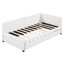 Lit de jour simple avec lit gigogne, revêtu de lin beige, aucun besoin de sommier tapissier et transportable
