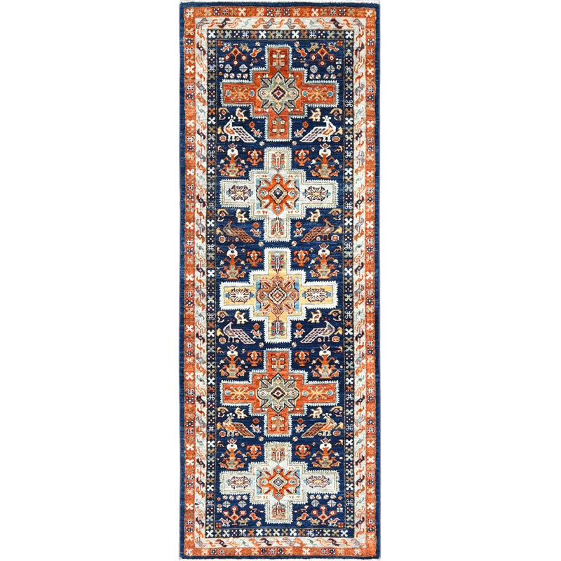 Tapis de couloir en laine noué à la main 200 KPSI bleu d'inspiration arménienne 2 pi 1 po x 5 pi 10 po 4FCD2F4B755F42649147CC31CE203072