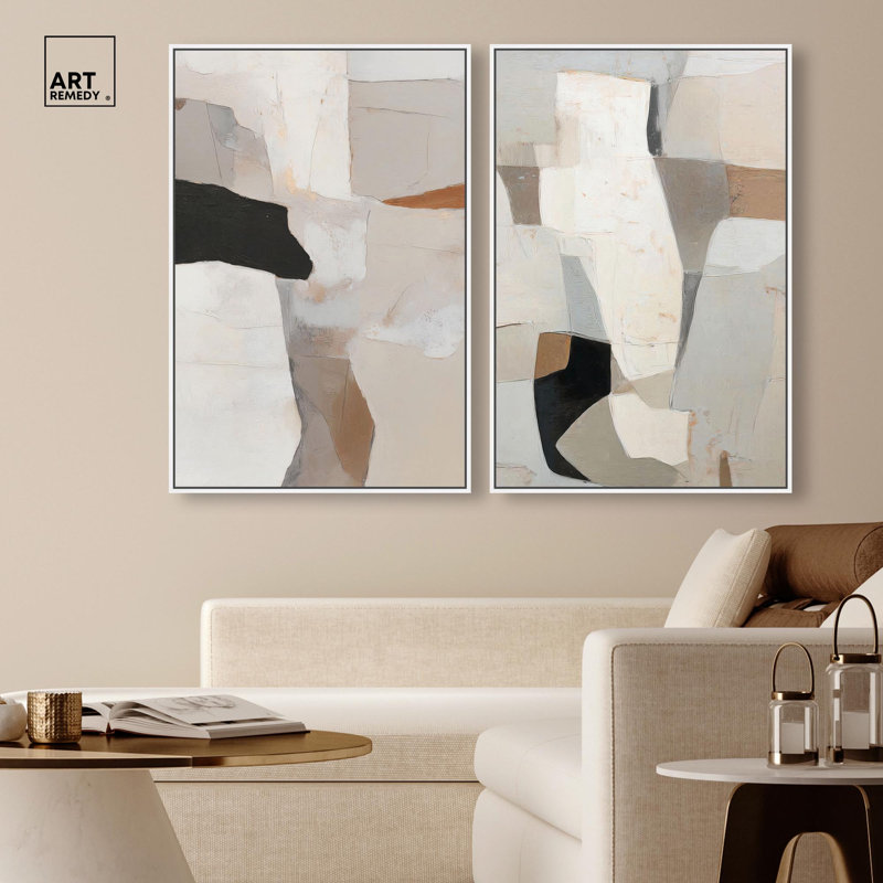 Ancient Walls Canvas Print Neutral Boho Art Set by Art Remedy, Black Frame, 10 x 15, H 55 po x l 37 po, Gold Frame