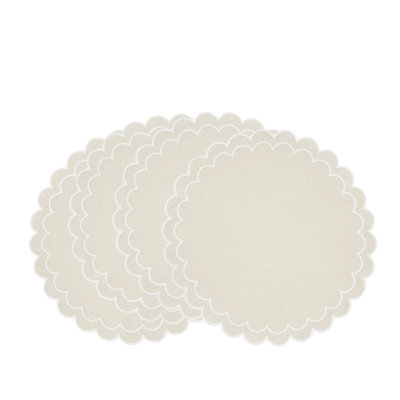 Scalloped Cotton Placemats (Set of 4) – Layered Wavy Edge Round Table Placemats for Dining, Entertaining & Everyday Table Settings, 15"