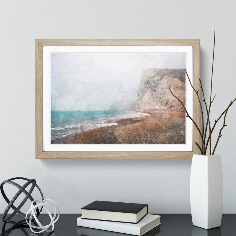 Beach and Cliffs Vol.2 - Picture Frame Painting, Oak Framed, 48cm H x 65cm W x 2cm D