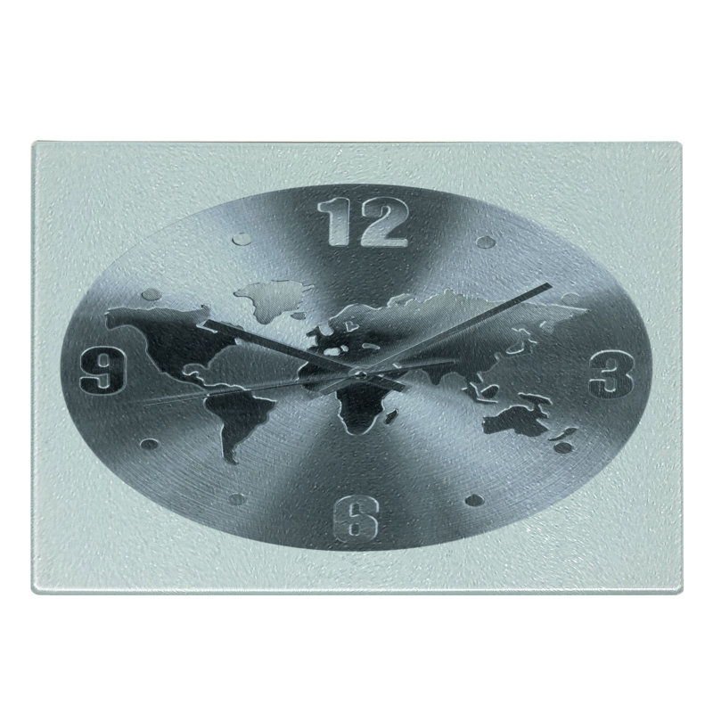 Ambesonne Grey Tempered Glass Cutting Board World Map Clock Pattern Blue Grey
