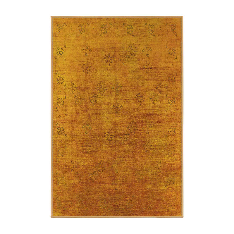 Tapis jaune / orange en laine / polyester tissé à la machine 2 pi x 3 pi