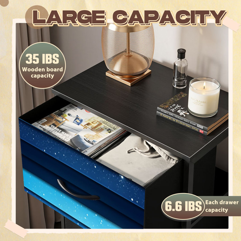 Commode pour chambre à coucher avec 4 tiroirs de rangement Commode à rayures horizontales à paillettes bleues Cosmic