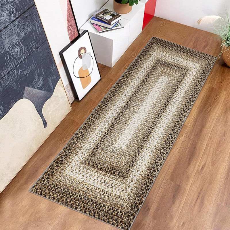Boho Area Rug Small Throw Rugs Braided Print Door Mat Modern Geometric Rug Indoor Washable Rug Distressed Aesthetic Carpet for Living Room Bedroom Nursery Kitchen