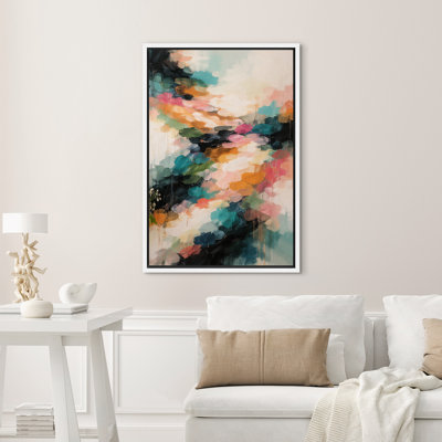 "Colorful Modern Abstract Brushstroke Composition", reproduction d'art encadrée sur toile