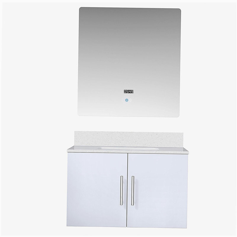 Lavabo de baignoire avec robinet et miroir à DEL, Gris, 24"