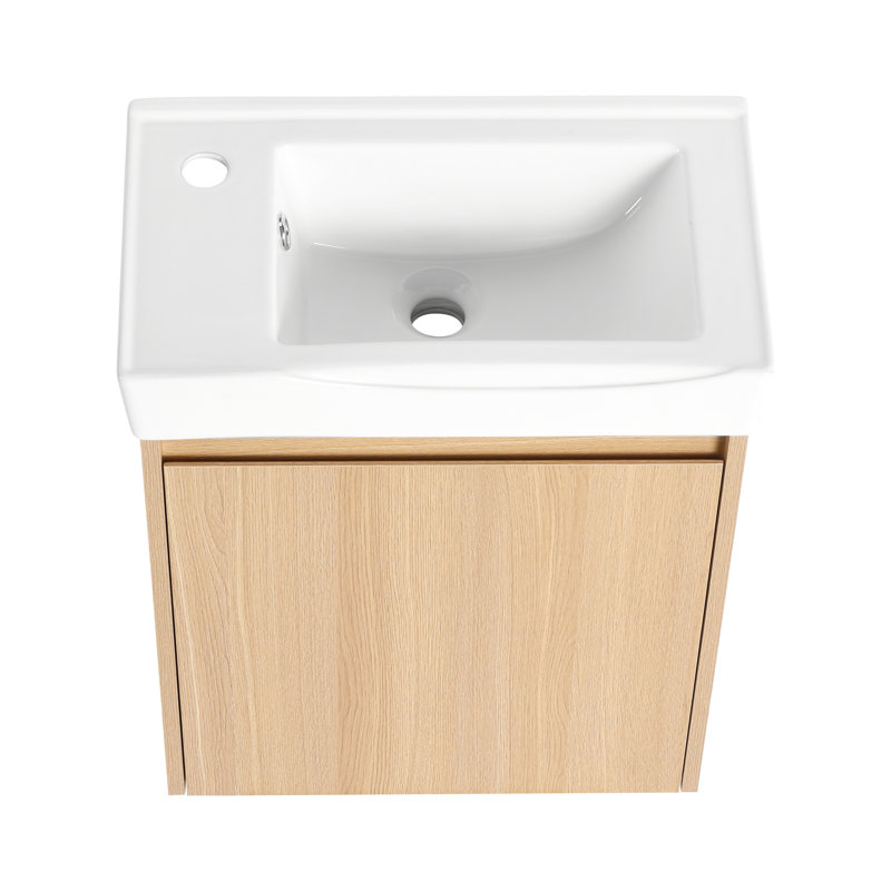 Meuble-lavabo de 20 po avec lavabo et rangement en céramique, Chêne