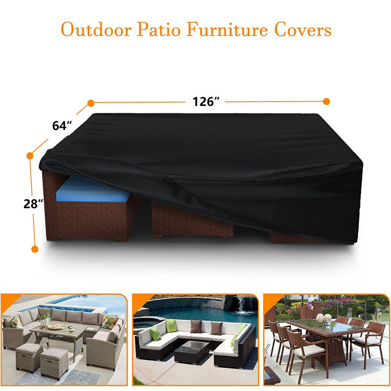 Water Resistant Patio Sectional Sofa Set Cover, 28" H x 126" W x 64" D