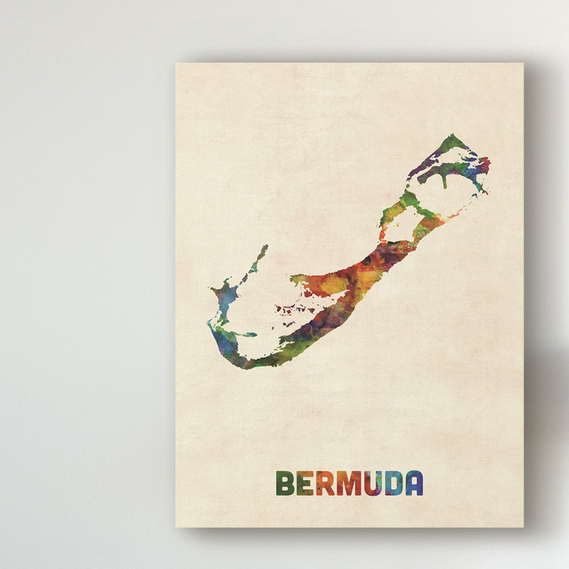 « bermudes aquarelle map », impression sur toile tendue, H 32 po x l 24 po x P 2 po
