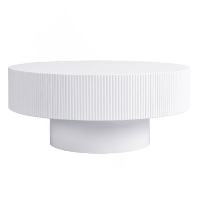 Elegant Easy Assembly Round Coffee Table With 6.8" Thick Tabletop, Modern Drum End Table, Minimalist Fluted Center Table With Sturdy Base For Living Room, White, 31.5"W*13.7"H