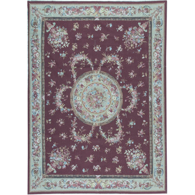 Hand-Knotted High-Quality Wine and Green Area Rug