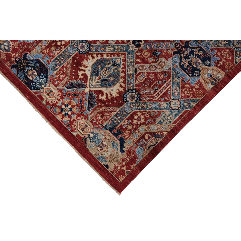 Hand Knotted Wool Area Rug in Red