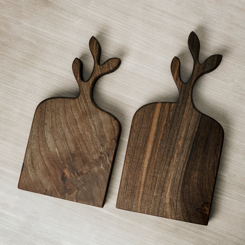 Handcrafted Solid Walnut Wood 2-Piece Cutting & Serving Board Set – Decorative Handle Designs, Olive Branch