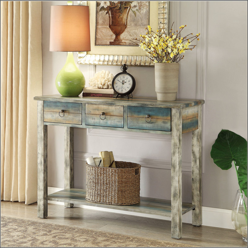 Antique Grey and Teal 3-drawer Console Table