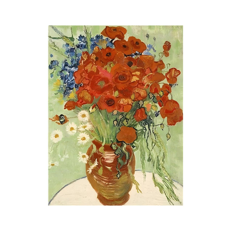 Art mural en toile rouge, coquelicots et marguerites rouges, 24 po x 32 po