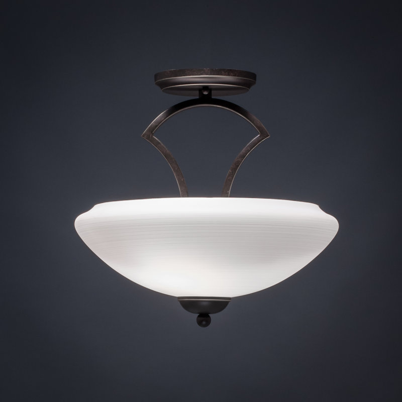 Zilo Semi-Flush 2-Bulbs Shown In Dark Granite Finish With 14" Zilo Cayenne Linen Glass, Dark Granite, White