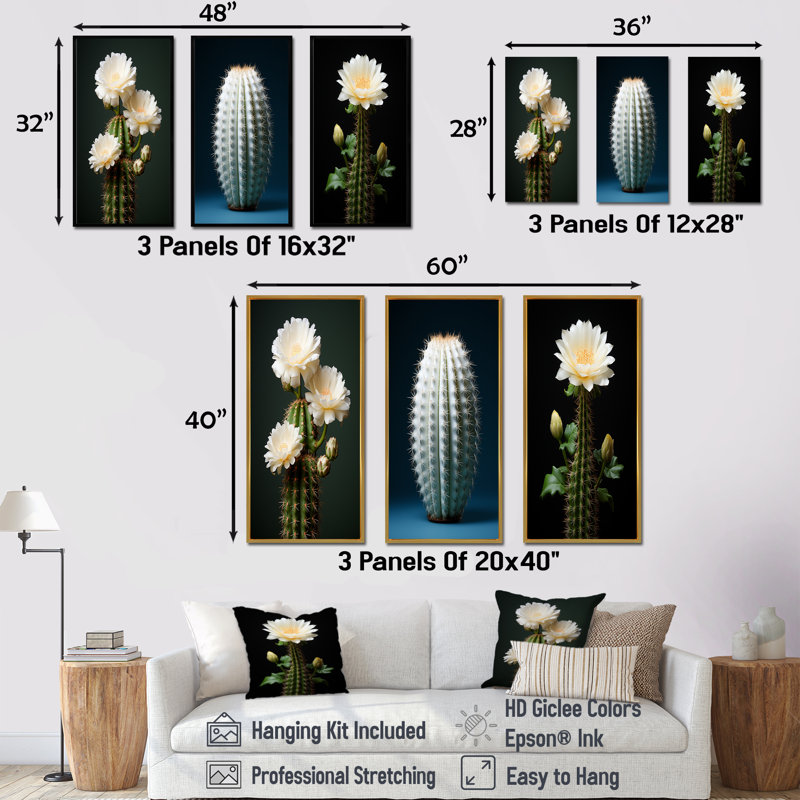 Cactus, isolement ivoire, Cadre flottant doré, H 40 po x l 60 po
