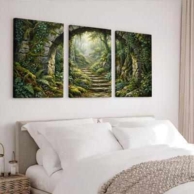 Forêt, art sur toile tendue sur toile, ensemble de 3 reproductions de peinture à l'huile pour salon