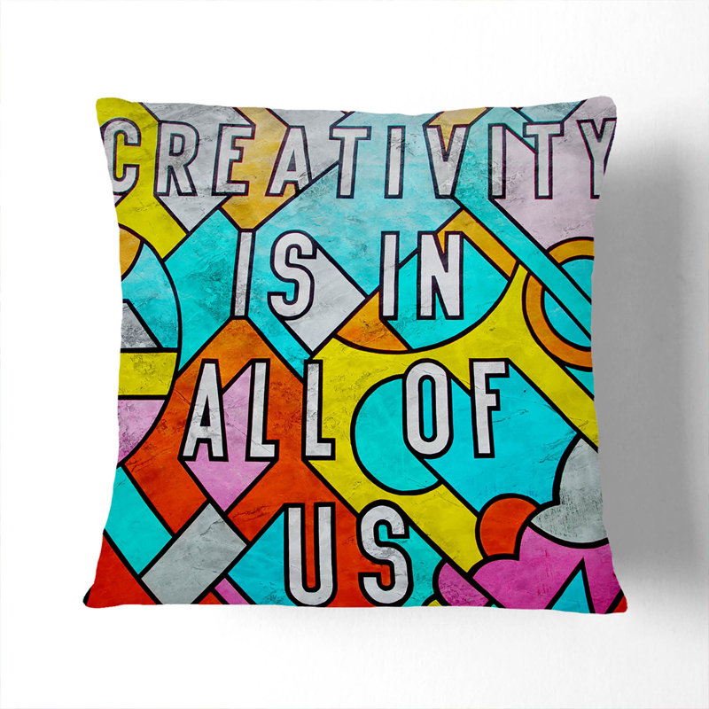 Creativity Is In All Of Us Square Throw Cushion, White, 55cm H x 55cm W x 20cm D