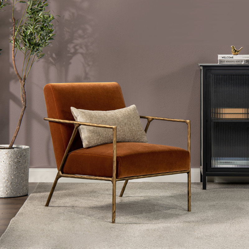 Fauteuil rembourré, Velours orange brûlé