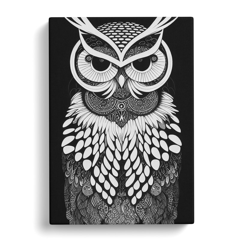Owl Monochrome No.4 - Wrapped Canvas, 76cm H x 50cm W x 3cm D