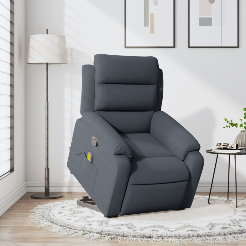 Upholstered Polyester Reclining Massage Chair, Dark Gray Polyester
