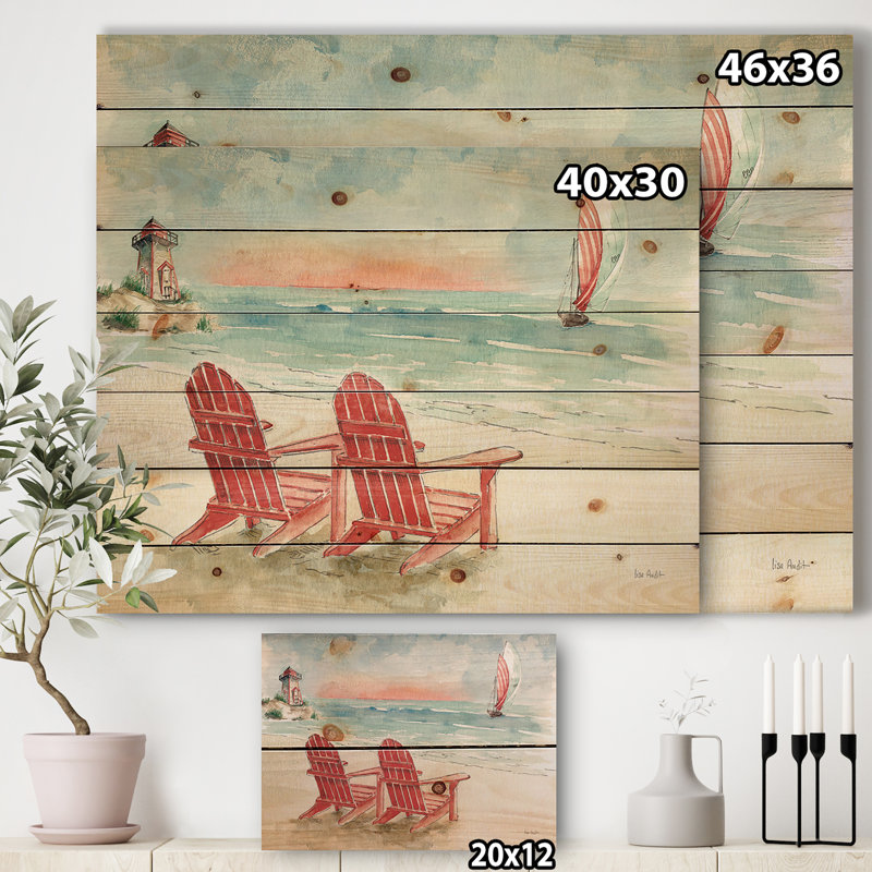 Chaise côtière Relax Beach II - Impression nautique et côtière sur bois de pin naturel, H 20 po x l 20 po x P 1 po
