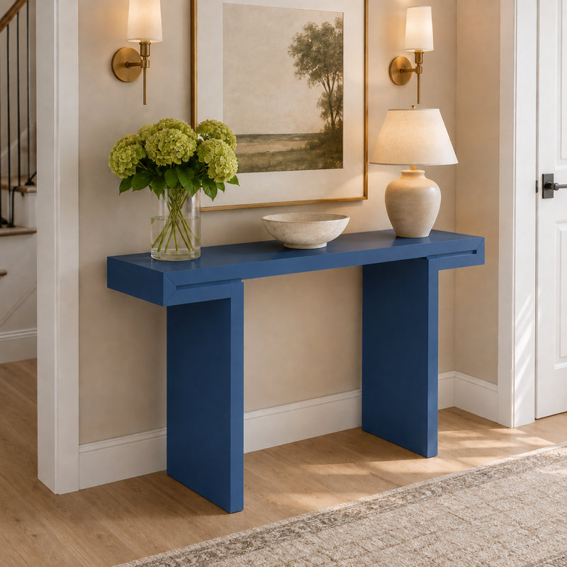 Console de style moderne de 60 pouces avec finition peinte et pieds réglables pour le salon, l'entrée ou le couloir., Marine